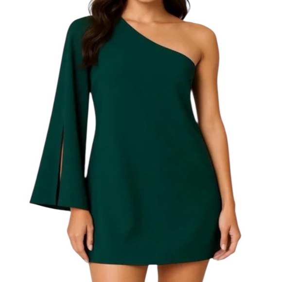 Dress the Population Dresses & Skirts - Dress the Population Heidi dark green one shoulder mini dress size Medium